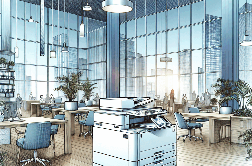Professional commercial copier leasing consultation with a business owner reviewing leasing options in an office setting.