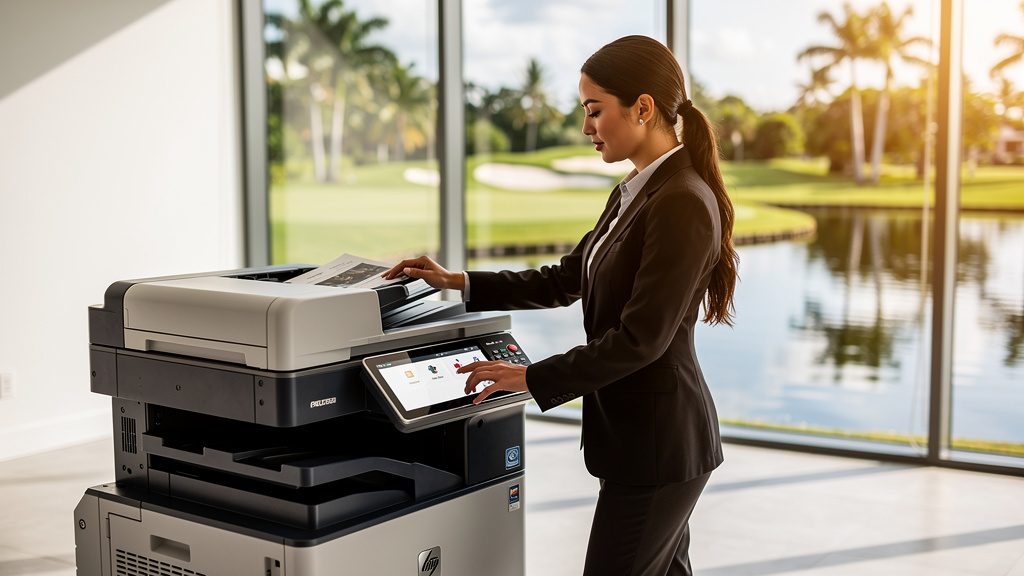Professional beside an office copier in a Atlantis business office in South Florida