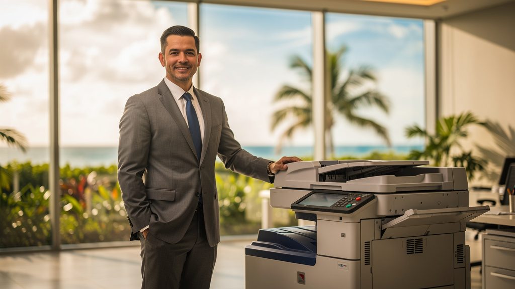 Professional beside an office copier in a Cutler Bay business office in South Florida
