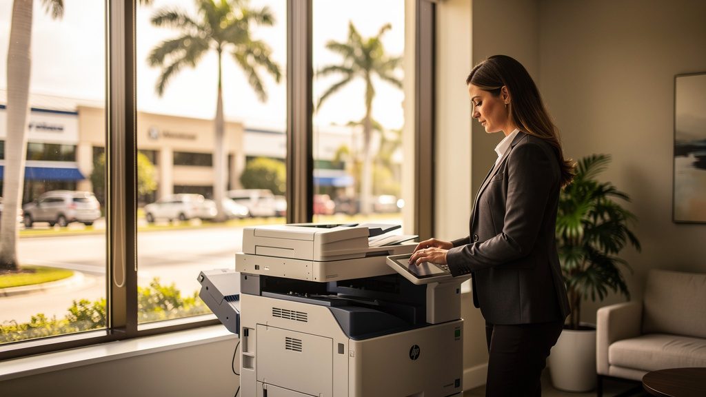 Professional beside an office copier in a Greenacres business office in South Florida