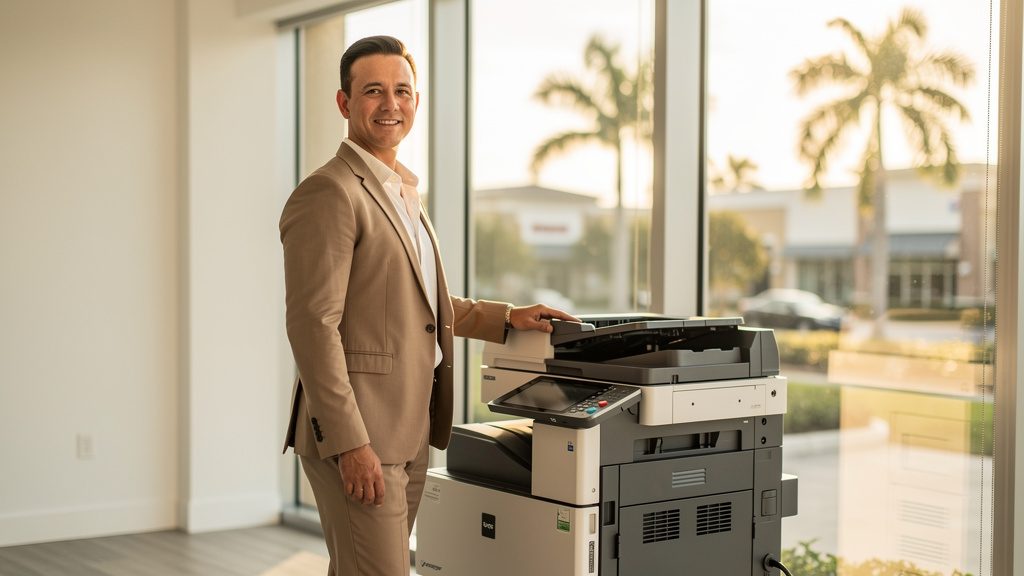 Professional beside an office copier in a Lauderhill business office in South Florida