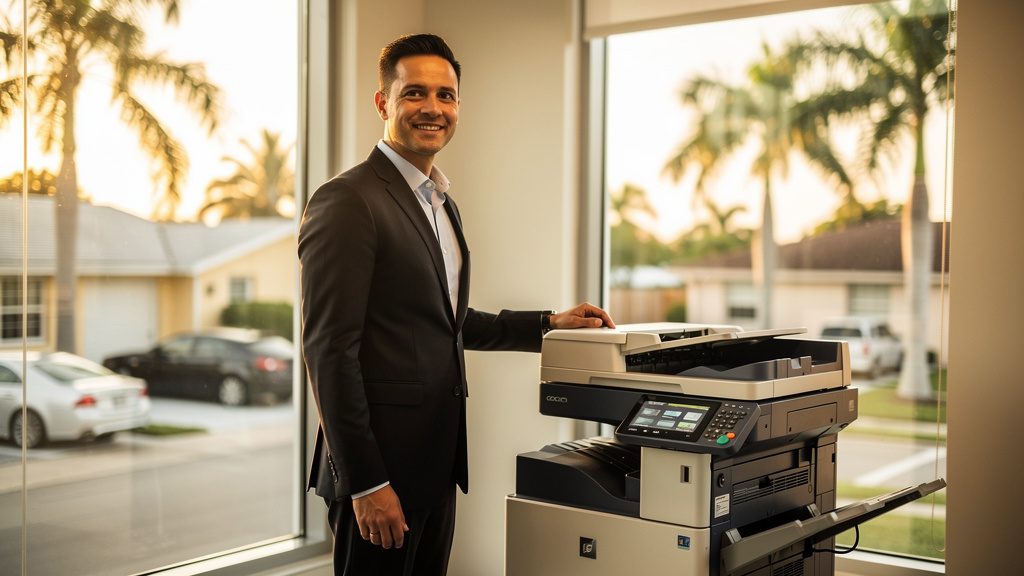 Professional beside an office copier in a Norland business office in South Florida