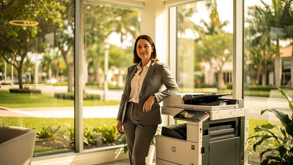 Professional beside an office copier in a Palmetto Bay business office in South Florida