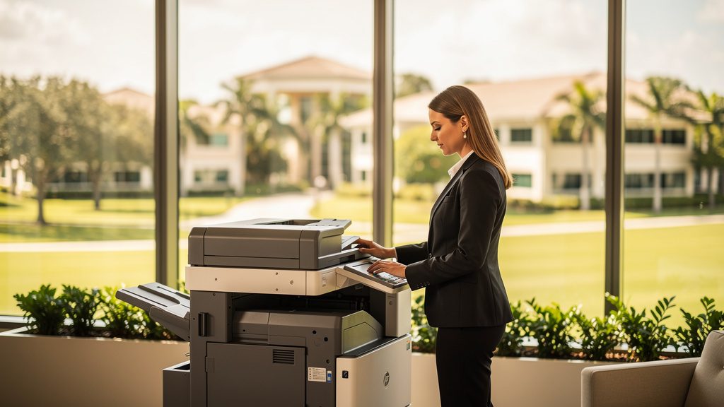Professional beside an office copier in a Parkland business office in South Florida