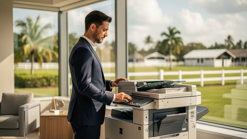Professional beside an office copier in a Wellington business office in South Florida
