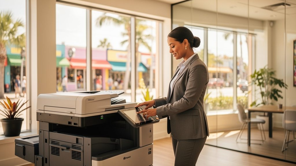 Professional beside an office copier in a Wilton Manors business office in South Florida